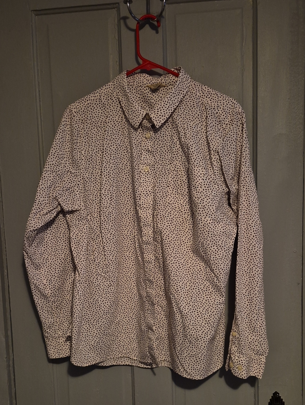 Duluth Trading Co White Shirt with Brown Dot Print